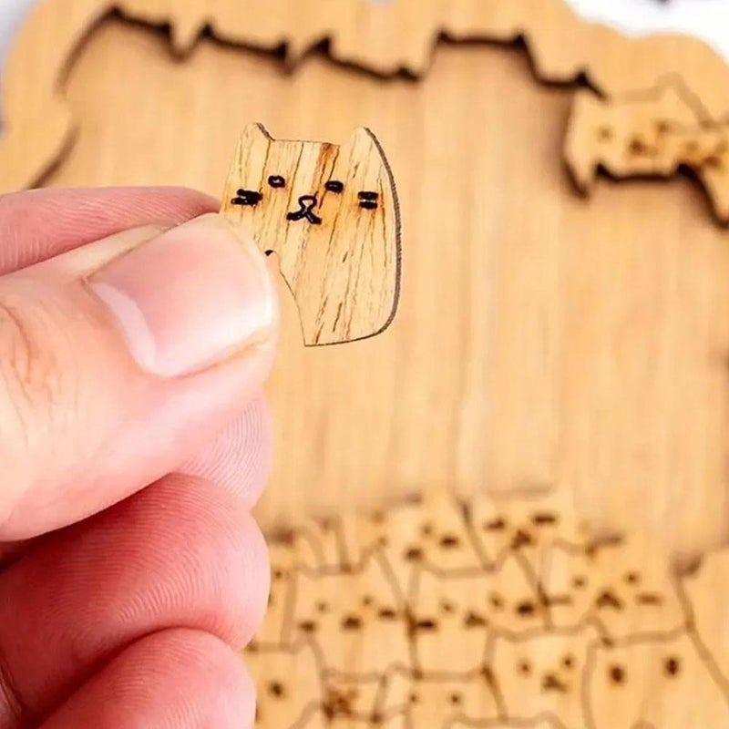 Cat Shaped Wooden Jigsaw Puzzle,Colored Cat Shaped Wooden Jigsaw Puzzle,Framed by Adorable Cats Outline Puzzles,Animal Cats WoodenPuzzles Pieces Decor for CatLovers,Christmas New Year Gift - Image 3